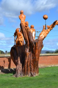The History of Campbell Town carved in an old Cypress tree