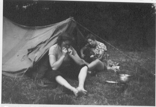My mum and a sister camping. I don't think they have mastered the art of pitching a tent.